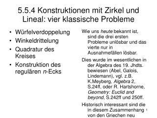 5.5.4 Konstruktionen mit Zirkel und Lineal: vier klassische Probleme