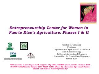 Entrepreneurship Center for Women in Puerto Rico’s Agriculture: Phases I &amp; II