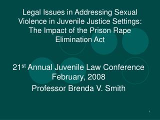 21 st Annual Juvenile Law Conference February, 2008 Professor Brenda V. Smith