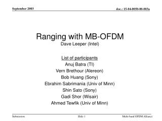 Ranging with MB-OFDM Dave Leeper (Intel)