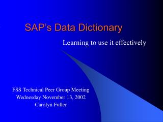 SAP’s Data Dictionary