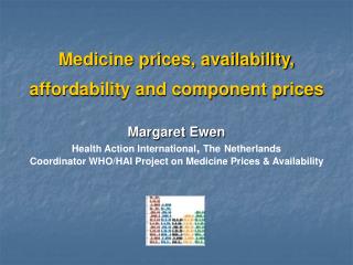 Medicine prices, availability, affordability and component prices