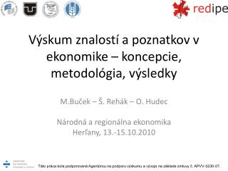 Výskum znalostí a poznatkov v ekonomike – koncepcie, metodológia, výsledky