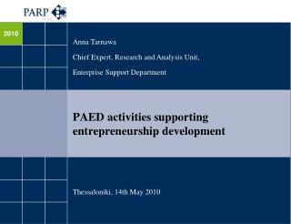 PAED activities supporting entrepreneurship development