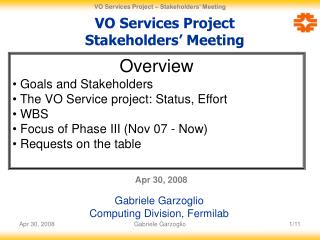 VO Services Project Stakeholders’ Meeting