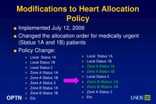 Modifications to Heart Allocation Policy