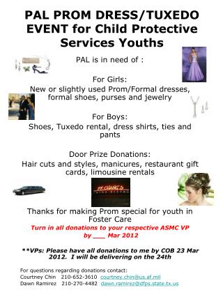 PAL PROM DRESS/TUXEDO EVENT for Child Protective Services Youths