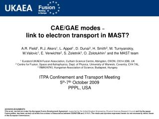 CAE/GAE modes – link to electron transport in MAST?