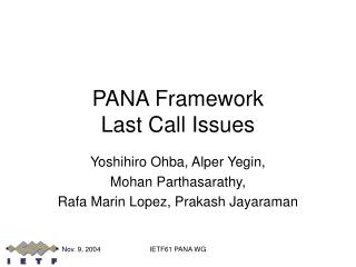 PANA Framework Last Call Issues