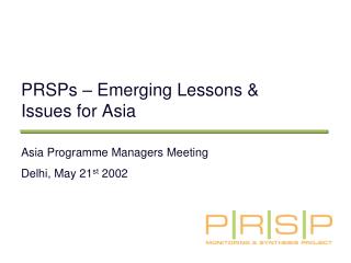 PRSPs – Emerging Lessons &amp; Issues for Asia