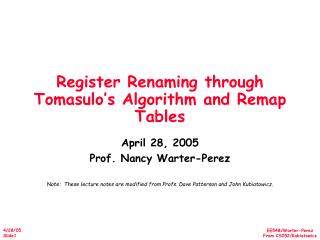 Register Renaming through Tomasulo’s Algorithm and Remap Tables