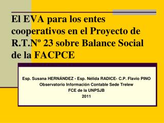 El EVA para los entes cooperativos en el Proyecto de R.T.Nº 23 sobre Balance Social de la FACPCE