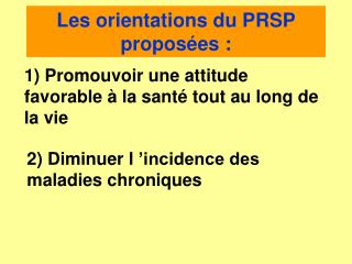 Les orientations du PRSP proposées :
