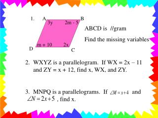 ABCD is //gram Find the missing variables