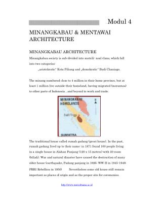 Modul 4 MINANGKABAU &amp; MENTAWAI ARCHITECTURE MINANGKABAU ARCHITECTURE