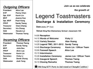 Legend Toastmasters Discharge &amp; Installation Ceremony