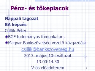 Pénz- és tőkepiacok