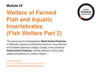 Welfare of Farmed Fish and Aquatic Invertebrates (Fish Welfare Part 2)