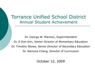 Torrance Unified School District Annual Student Achievement