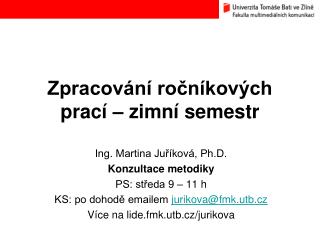 Zpracování ročníkových prací – zimní semestr