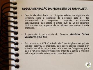 REGULAMENTAÇÃO DA PROFISSÃO DE JORNALISTA