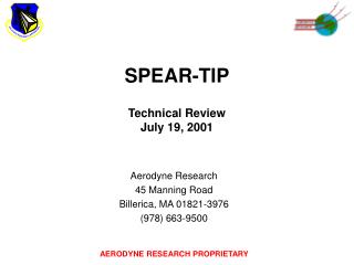 SPEAR-TIP Technical Review July 19, 2001