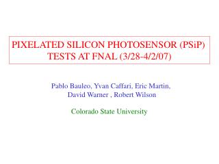 PIXELATED SILICON PHOTOSENSOR (PSiP) TESTS AT FNAL (3/28-4/2/07)