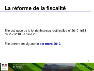 La réforme de la fiscalité