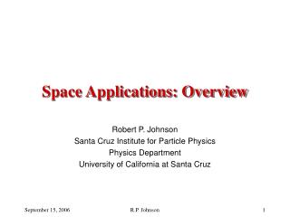 Space Applications: Overview