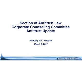 Section of Antitrust Law Corporate Counseling Committee Antitrust Update