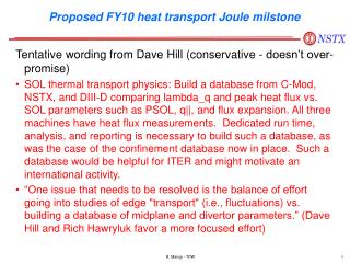 Proposed FY10 heat transport Joule milstone