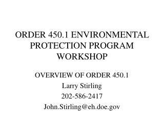 ORDER 450.1 ENVIRONMENTAL PROTECTION PROGRAM WORKSHOP