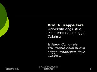 Prof. Giuseppe Fera Università degli studi Mediterranea di Reggio Calabria