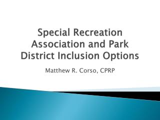 Special Recreation Association and Park District Inclusion Options