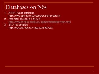 Databases on NSs