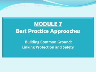 MODULE 7 Best Practice Approaches Building Common Ground: Linking Protection and Safety