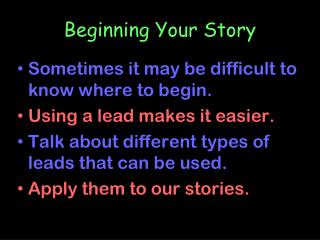 Beginning Your Story