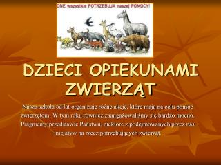 DZIECI OPIEKUNAMI ZWIERZĄT