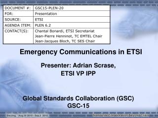 Emergency Communications in ETSI