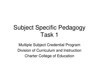 Subject Specific Pedagogy Task 1