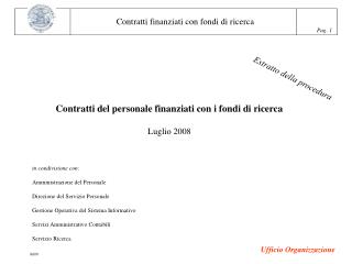 Contratti del personale finanziati con i fondi di ricerca Luglio 2008