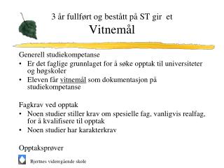 3 år fullført og bestått på ST gir et Vitnemål