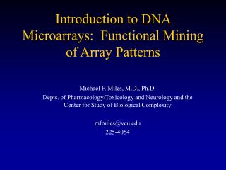 Introduction to DNA Microarrays: Functional Mining of Array Patterns