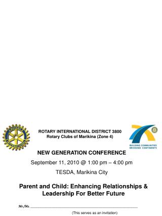 NEW GENERATION CONFERENCE September 11, 2010 @ 1:00 pm – 4:00 pm TESDA, Marikina City