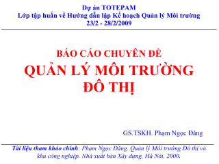 PTBV các đô thị có ý nghĩa ngày càng quan trọng đối với PTBV Quốc gia