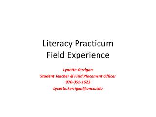Literacy Practicum Field Experience