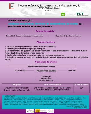 Línguas e Educação: construir e partilhar a formação PTDC/CED/68813/2006 2007-2010