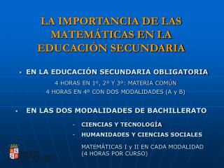 LA IMPORTANCIA DE LAS MATEMÁTICAS EN LA EDUCACIÓN SECUNDARIA