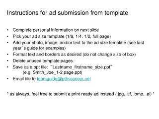 Instructions for ad submission from template