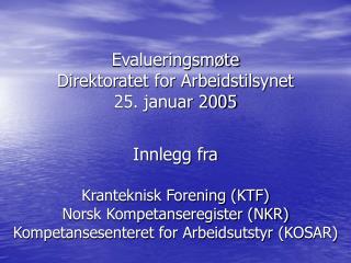 Evalueringsmøte Direktoratet for Arbeidstilsynet 25. januar 2005 Innlegg fra